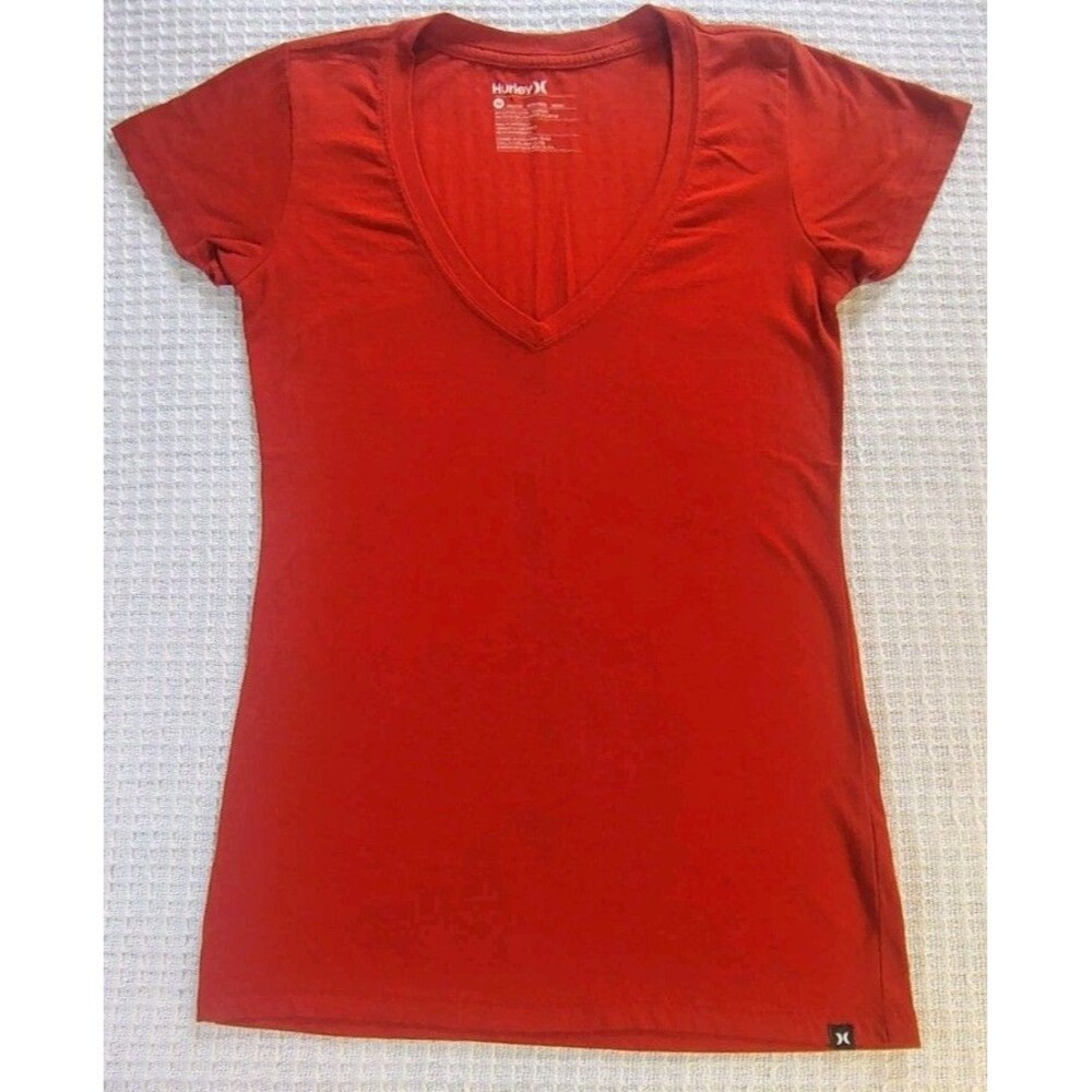 Hurley Burnt Orange V-Neck T-Shirt Sz M Surfer Grunge Skater Y2K Style Layering